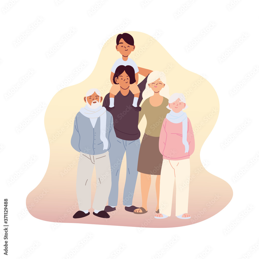 Mother father and son with grandparents cartoons vector design Mother father and son with grandparents cartoons vector design