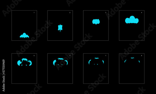 Smoke effect. blue smoke animation sprite sheet. classic smoke effect animation for game or cartoon or animation. vector style animation effect 1740.