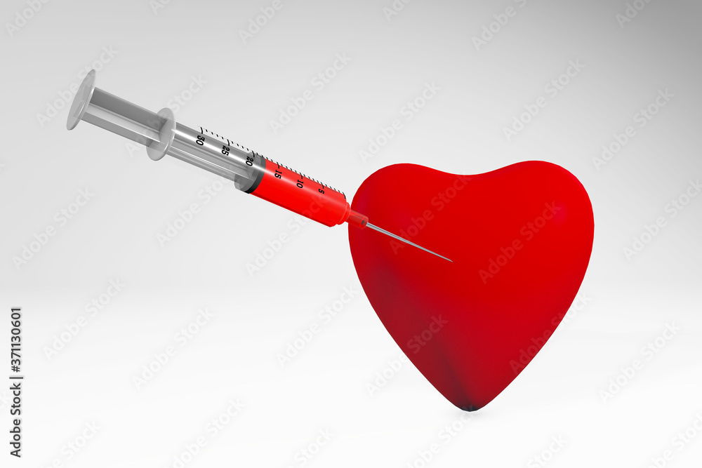 injecting a heart with a syringe 3d rendering injecting a heart with a syringe 3d rendering