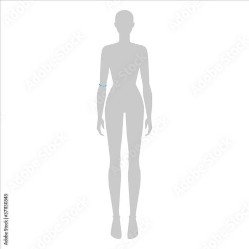 Women to do elbow measurement fashion Illustration for size chart. 7.5 head size girl for site or online shop. Human body infographic template for clothes. 
