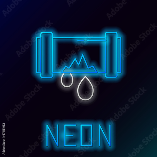Glowing neon line Broken metal pipe with leaking water icon isolated on black background. Colorful outline concept. Vector.