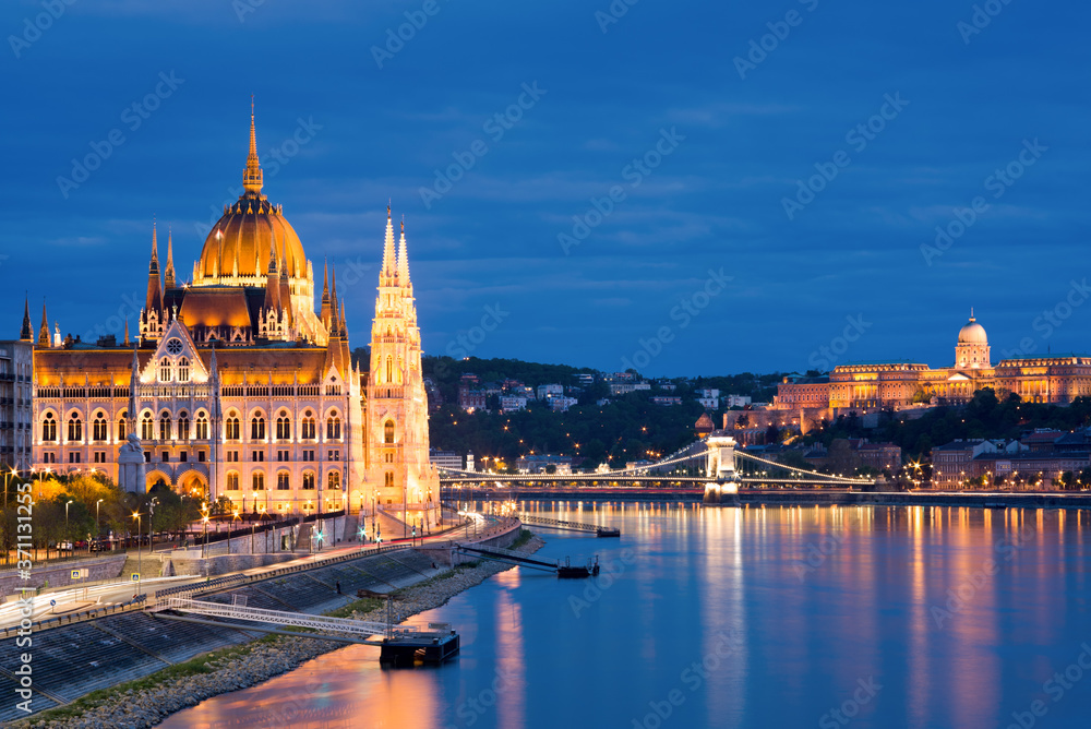 Danube river and Hungarian parliament in Budapest