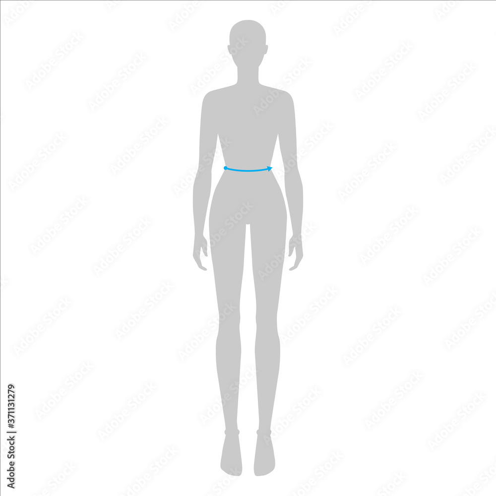 Fototapeta premium Men to do waist measurement fashion Illustration for size chart. 7.5 head size boy for site or online shop. Human body infographic template for clothes. 