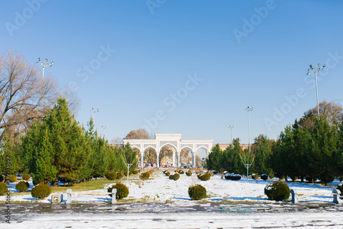 Tashkent, Uzbekistan. December 2019. Alisher Navoi national Park of Uzbekistan in winter photo