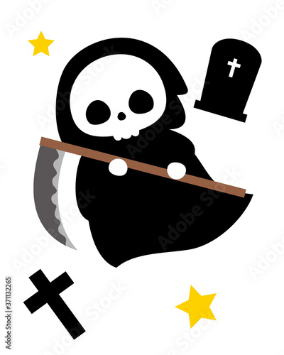 死神とお墓　ハロウィンのモンスターのイラスト