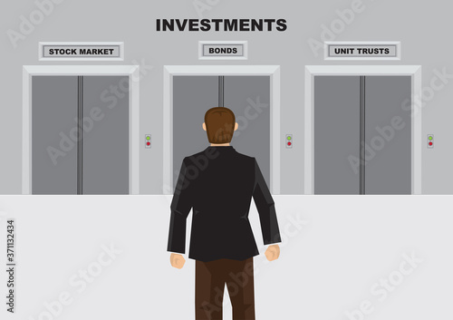 Cartoon man choosing the investment plan he want.
