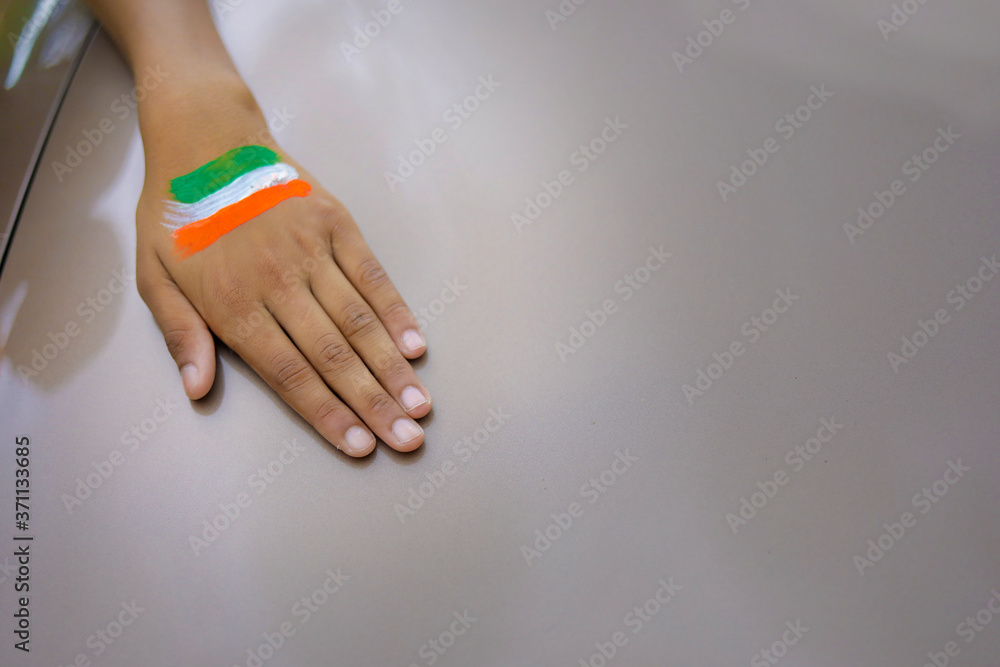 Indian Child Color Hand indian flag on hand and wrist of Indian child Stock Photo | Adobe Stock