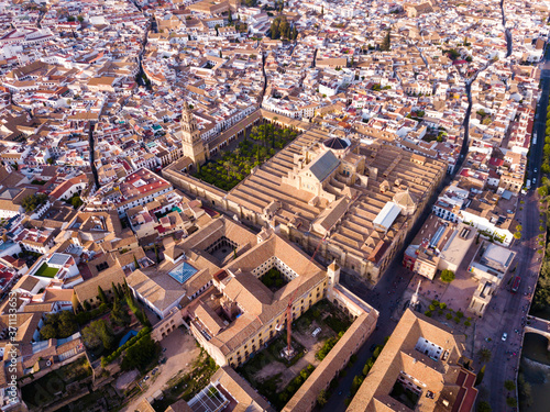 Aerial view of Mosque Carhedral and quarters of Cordoba, Spain