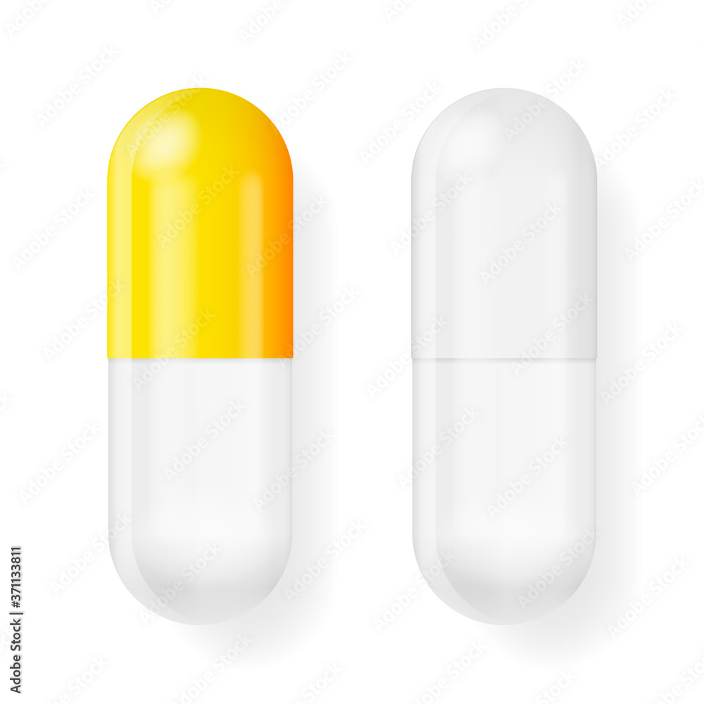 3d pill mock up on white backdrop. Isolated 3d vector. White background. Realistic 3d objects. Vector illustration. 3d pill mock up on white backdrop. Isolated 3d vector. White background. Realistic 3d objects. Vector illustration.