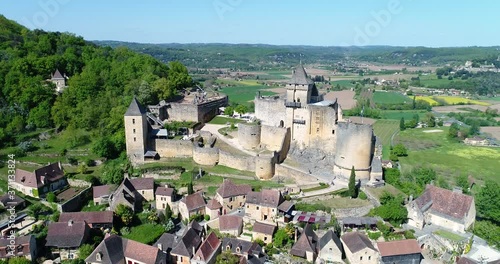 Aerial view of Chateau de Castelnaud, medieval fortress at Castelnaud la Chapelle, Dordogne photo