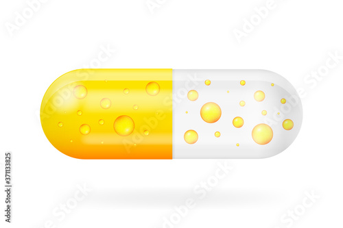 3d pill mock up on white backdrop. Isolated 3d vector. White background. Realistic 3d objects. Vector illustration.