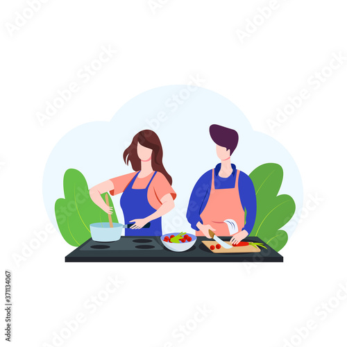 Couple Cooking Helping Each Other, Couple Cooking  