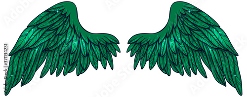 Beautiful bright magic angel green wings, vector