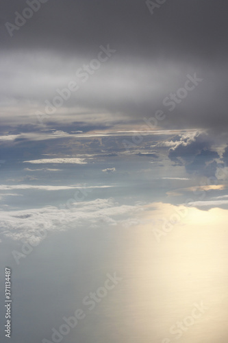 View of earth during sunset from airplane