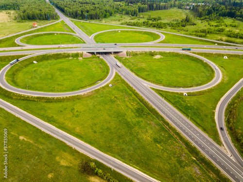 Aerial view of circular road junction, Russia