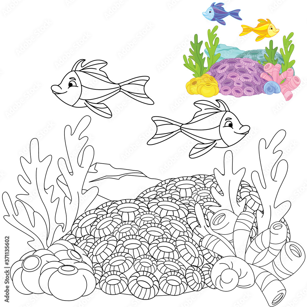 Fototapeta premium Underwater world with fish Coloring book
