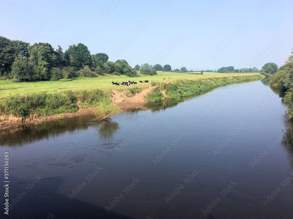 A view of the River Dee at Farndon in Cheshire