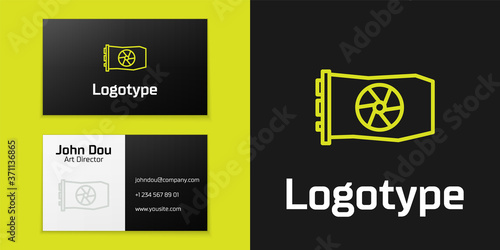 Logotype line Video graphic card icon isolated on black background. Logo design template element. Vector Illustration.