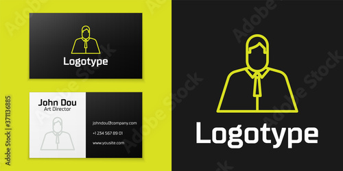 Logotype line Lawyer, attorney, jurist icon isolated on black background. Jurisprudence, law or court icon. Logo design template element. Vector Illustration.