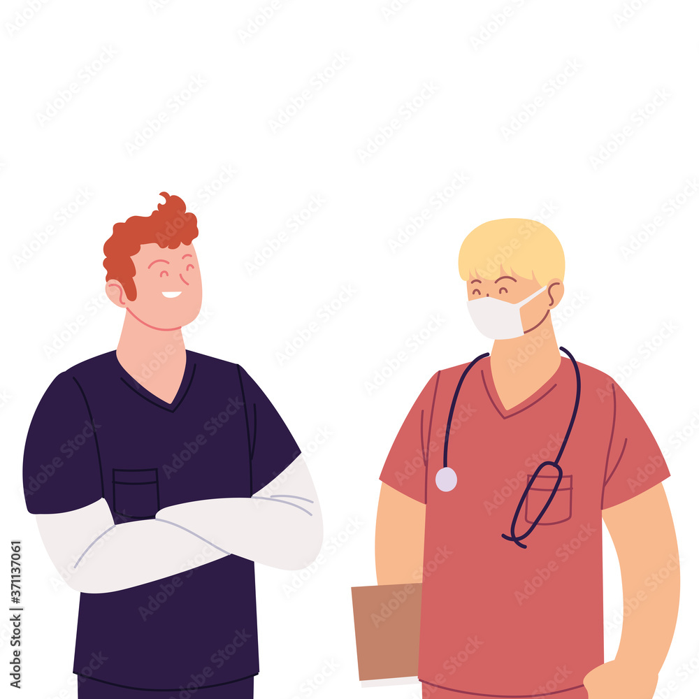 men doctors with mask and uniforms vector design men doctors with mask and uniforms vector design