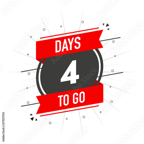 Memphis poster with black four days to go badge. Count time sale. Sale banner. Vector icon on white background. Vector illustration.