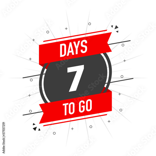 Memphis poster with black seven days to go badge. Count time sale. Sale banner. Vector icon on white background. Vector illustration.