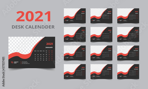 Desk calendar design 2021 template Set of 12 Months, Week starts Monday, Stationery design, calendar planner 