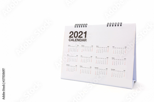 White paper desk spiral calendar 2021.