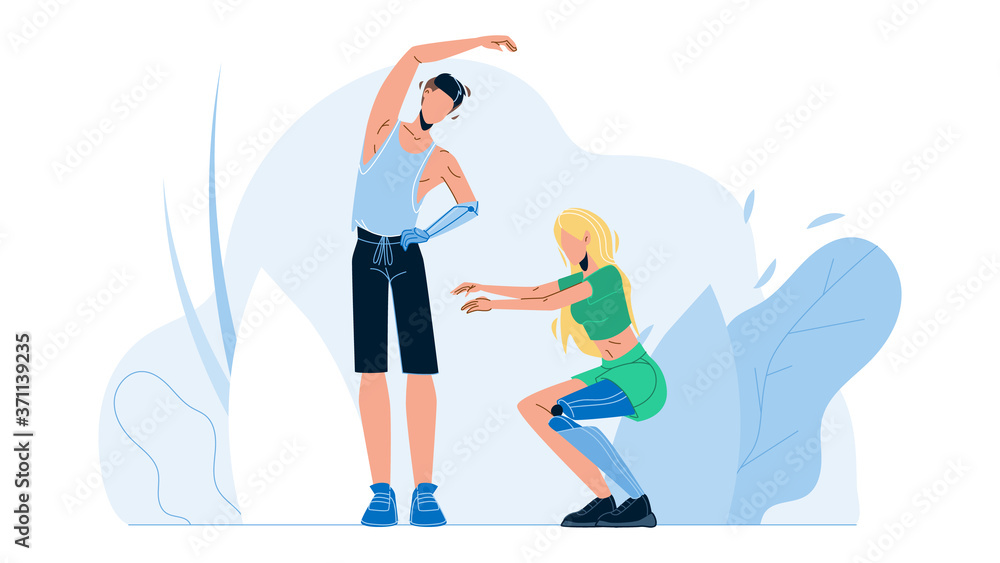 People With Bionic Limbs Fitness Exercising Vector