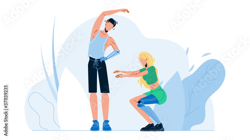People With Bionic Limbs Fitness Exercising Vector