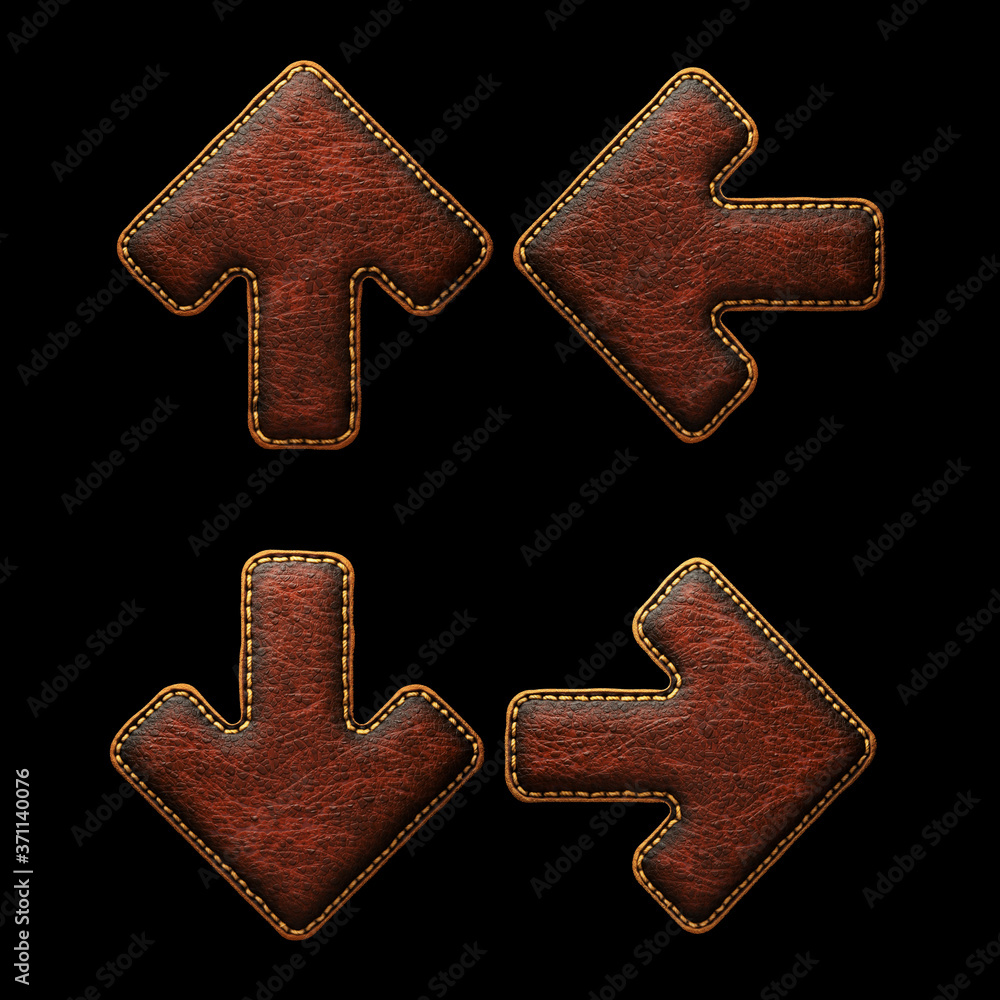 Set of symbols up, to down arrow and left, right arrow made of leather ...