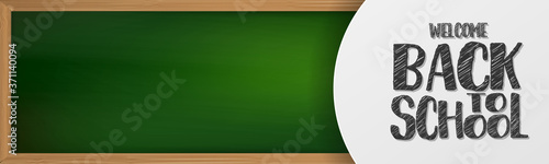 Welcome back to school. Education sale banner or header with lettering. Realistic 3d illustration.