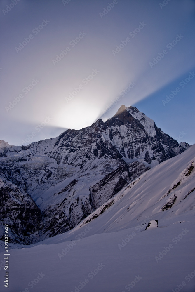 Sunrise above Annapurna mountain range, Nepal