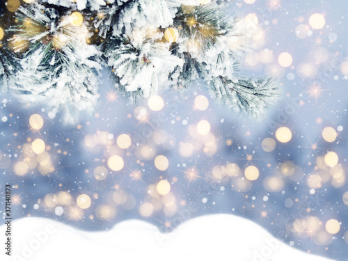 winter christmas background with snow and fir branches frame © Anastasia Tsarskaya