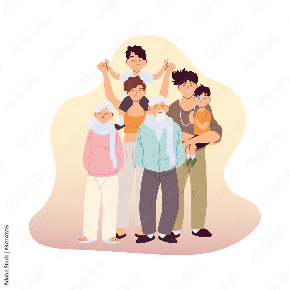 Mother father and sons with grandparents cartoons vector design Mother father and sons with grandparents cartoons vector design
