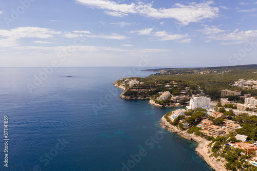 Drone photography of mallorca coastline. magaluf