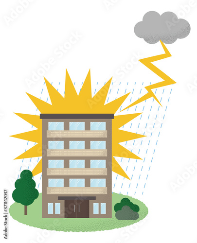落雷の被害に遭うマンションのベクターイラスト