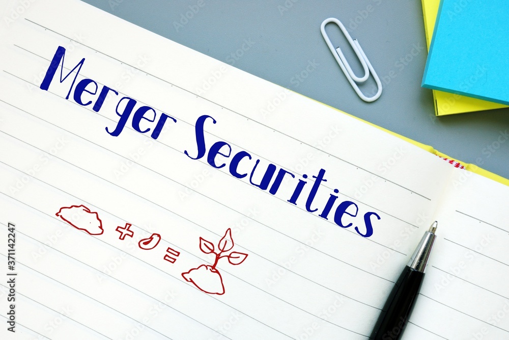 Business concept about Merger Securities with sign on the piece of paper. Business concept about Merger Securities with sign on the piece of paper.