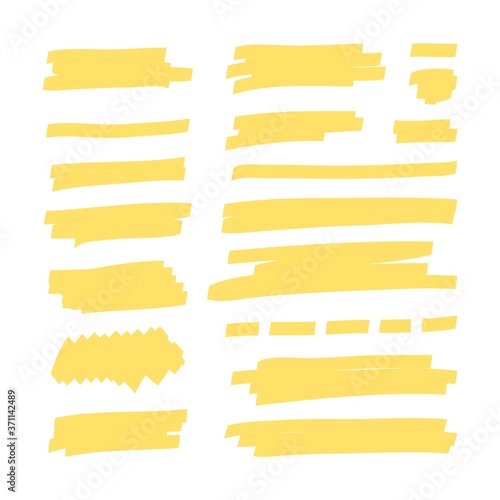 Yellow highlight lines. Japan highlighter marker stripes. Vector hand drawn color shapes.