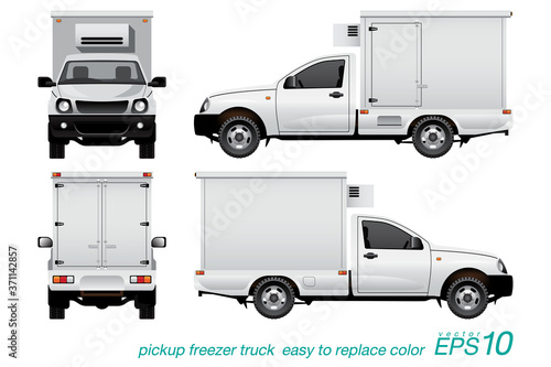 VECTOR EPS10 - single cab pickup truck template with refrigerator container,freezer car,  isolated on white background,