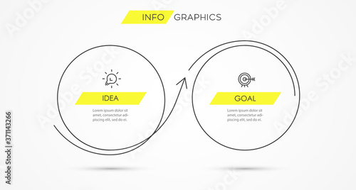 Vector Infographic thin line design template with icons and 2 options or steps. Can be used for process diagram, presentations, workflow layout, banner, flow chart, info graph.