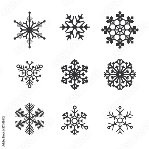 Snowflake vector icon background set white color. Xmas frost flat isolated silhouette symbol