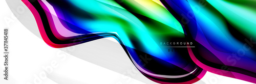 Vector abstract background, flowing liquid style bubble with metallic, color quicksilver chrome texture and color glow effects