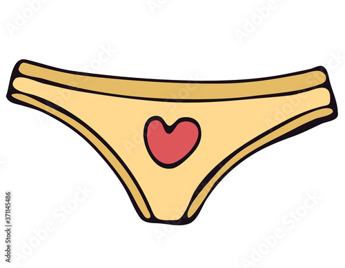 set of female sexy underwear - cute underpants, beige, nude vector elements in doodle style with black outline