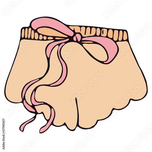 set of female sexy underwear - cute panties shorts, beige, nude vector elements in doodle style with black outline