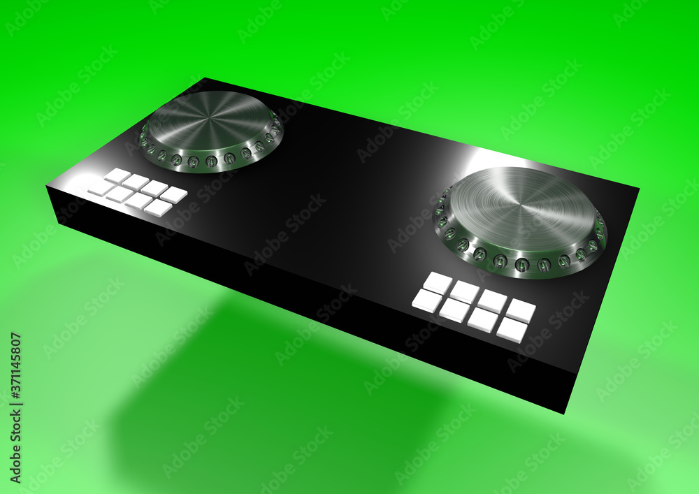 DJ Mixer View of a mixing console used by DJs. Mixer with black body