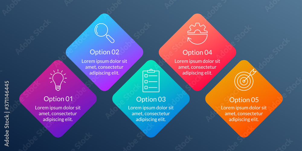 5 steps, option or levels info graphic design with five business icons. Modern elements for presentation, workflow layout, timeline infographics. Vector illustration. 5 steps, option or levels info graphic design with five business icons. Modern elements for presentation, workflow layout, timeline infographics. Vector illustration.