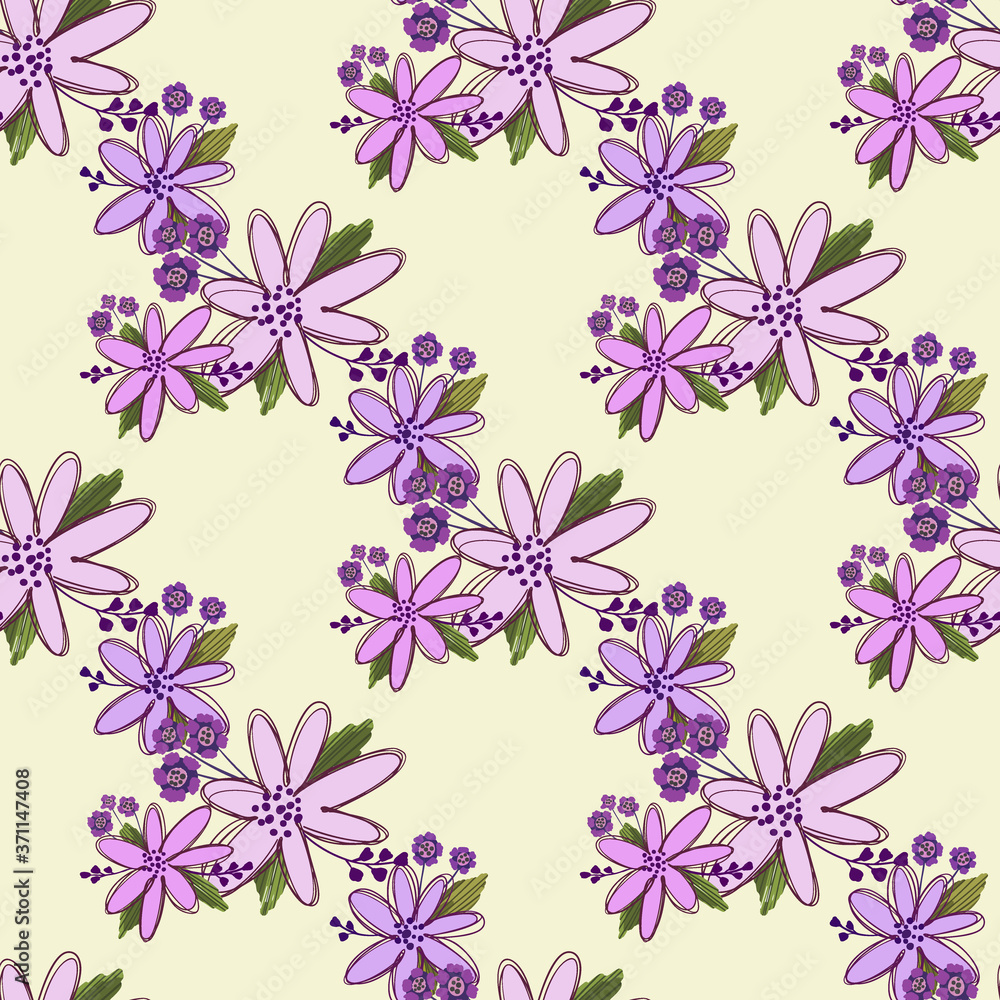 Simple cute floral bouquet vector pattern with small and medium flowers and leaves. Simple cute floral bouquet vector pattern with small and medium flowers and leaves.