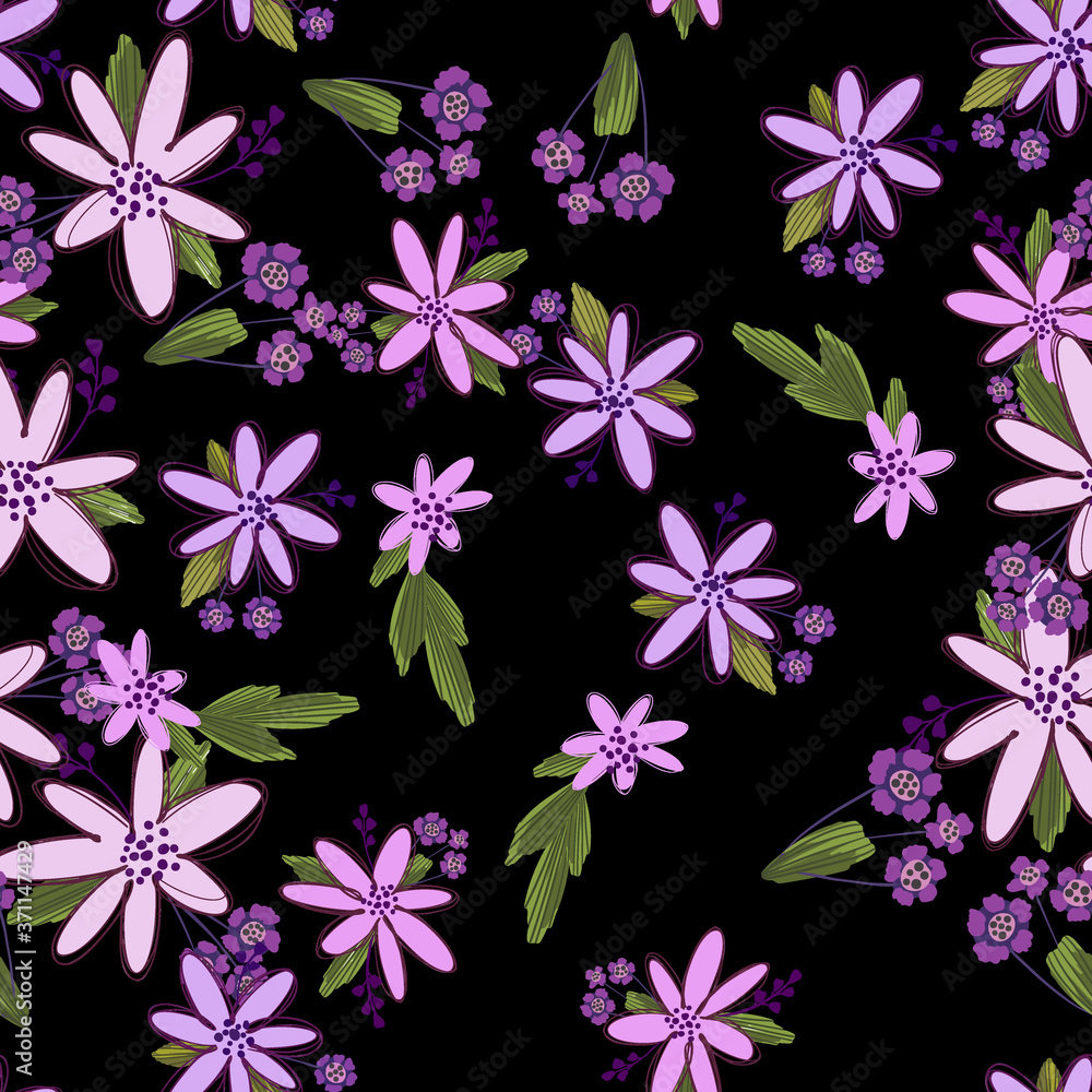 Simple cute floral bouquet vector pattern with small and medium flowers and leaves. Simple cute floral bouquet vector pattern with small and medium flowers and leaves.