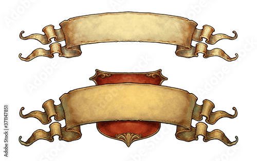 Set of two ancient scroll banners - digital illustration photo